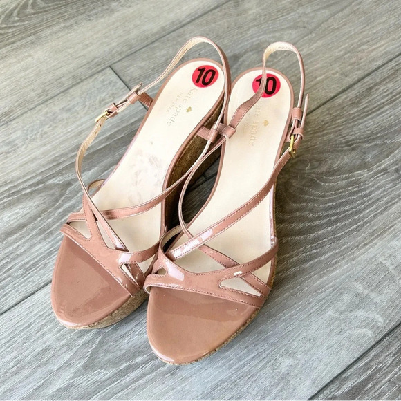 KATE SPADE Talanse Pink Patent Wedge  Platform Sandals - Picture 1 of 14